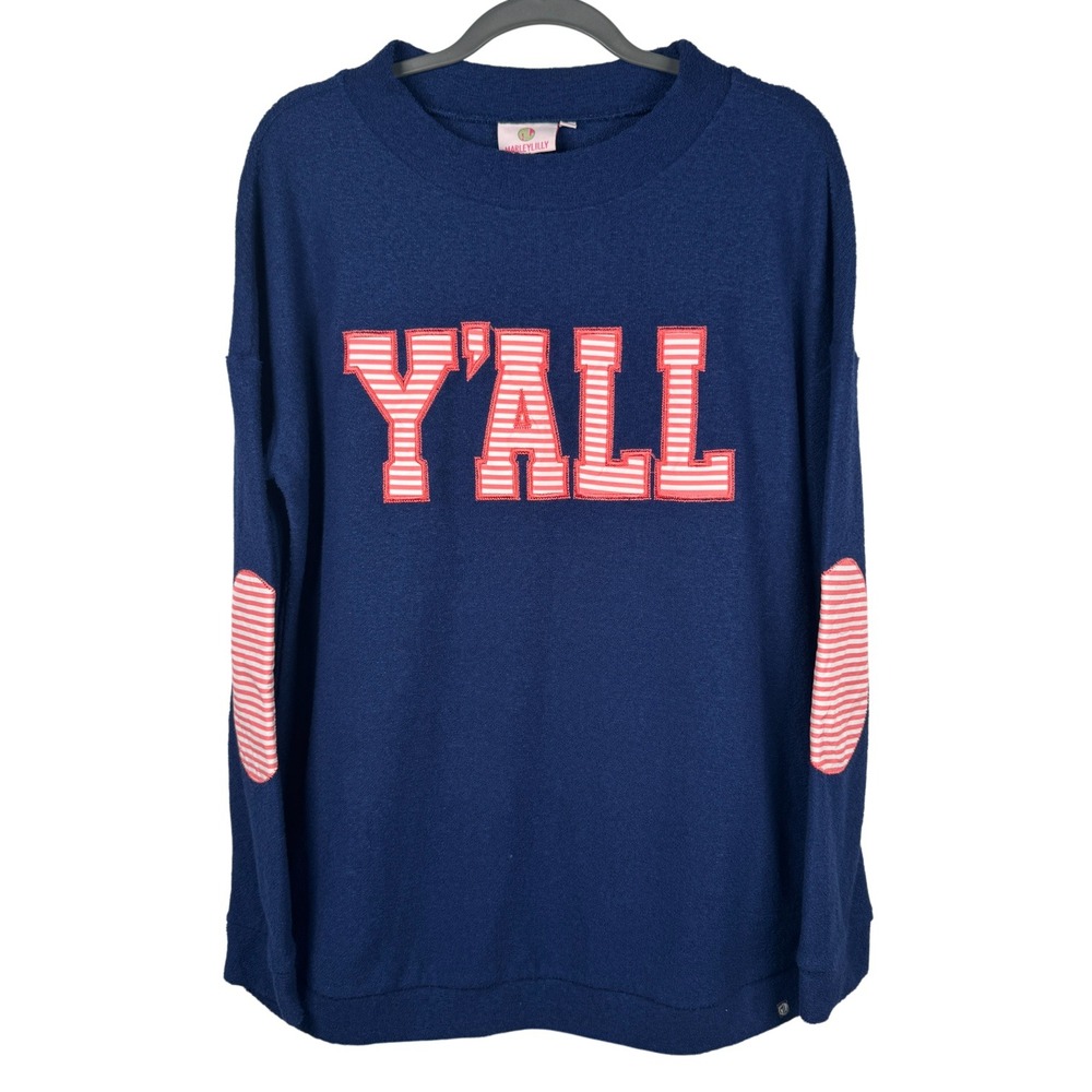 NEW Marley Lilly Y'ALL Terry Sweatshirt Long Sleeve Patchwork Pullover Sz L/XL - Picture 4 of 13